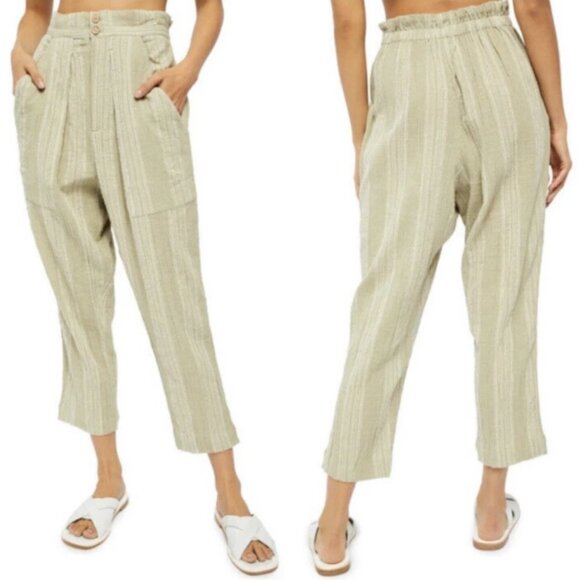 Free People Womens Sage Semi Sweet Pants High Waisted Cropped Size Large - Picture 1 of 9